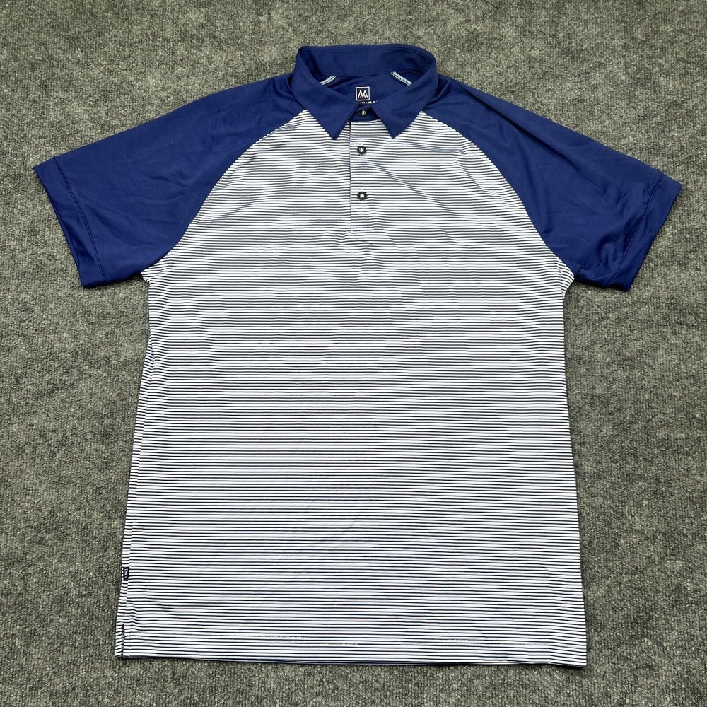 Mizzen + Main Shirt Men's Blue White Golf Polo Performance Golf Trim Fit M
